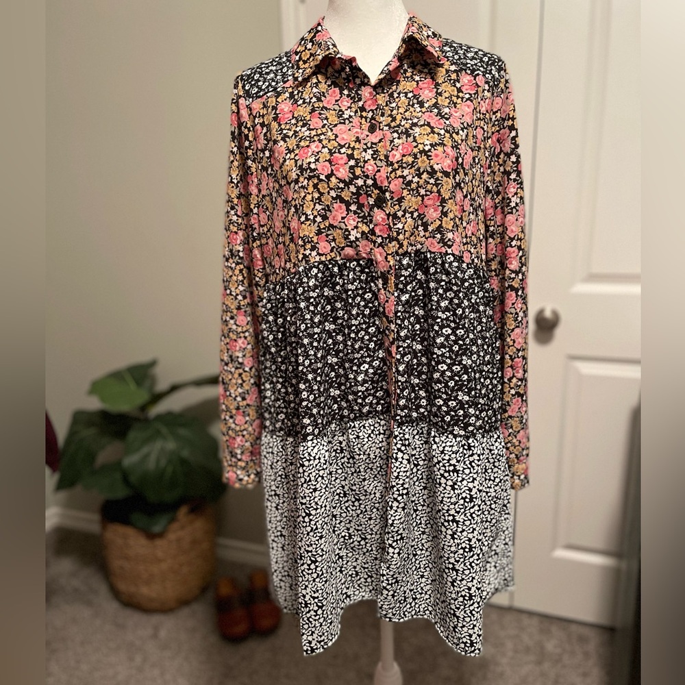 NWT Umgee Floral mixed print/ Patchwork Long Sleeve Dress